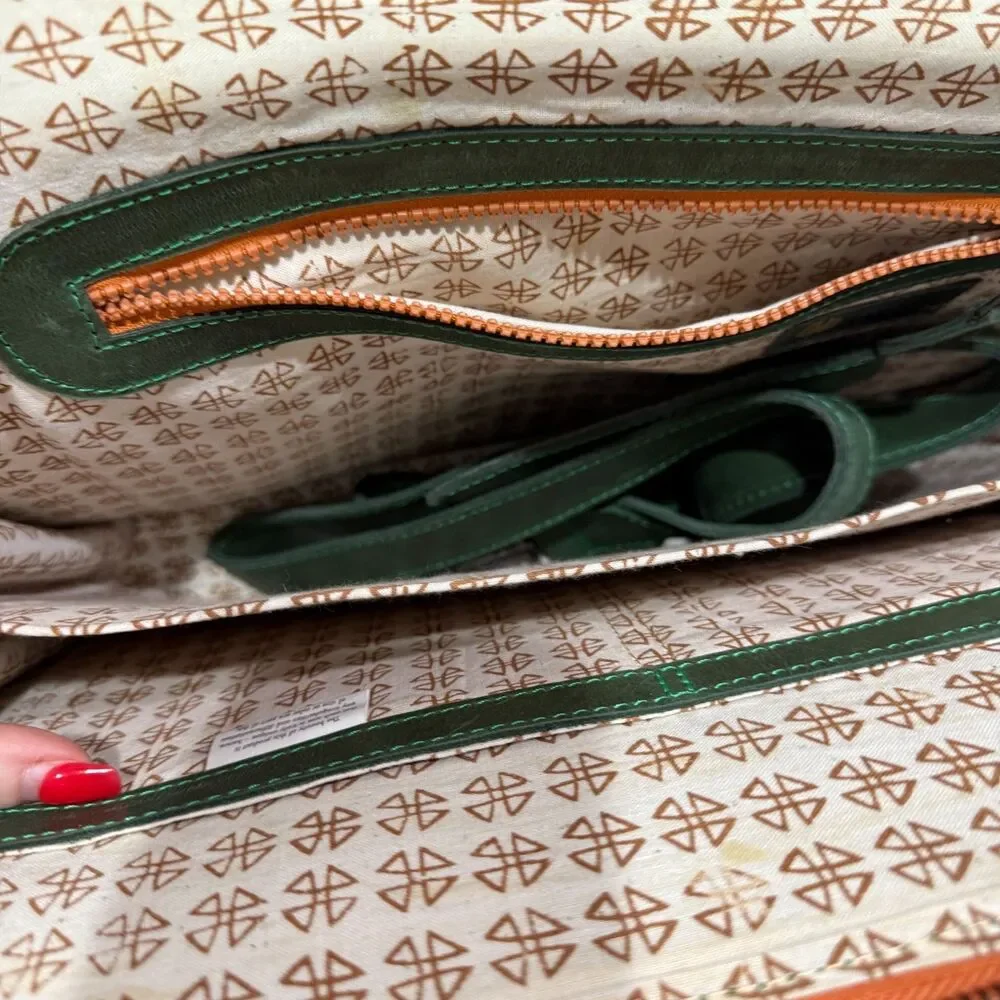 Zaaf Ethiopian Leather Briefcase/Bag With Crossbody Strap - Green